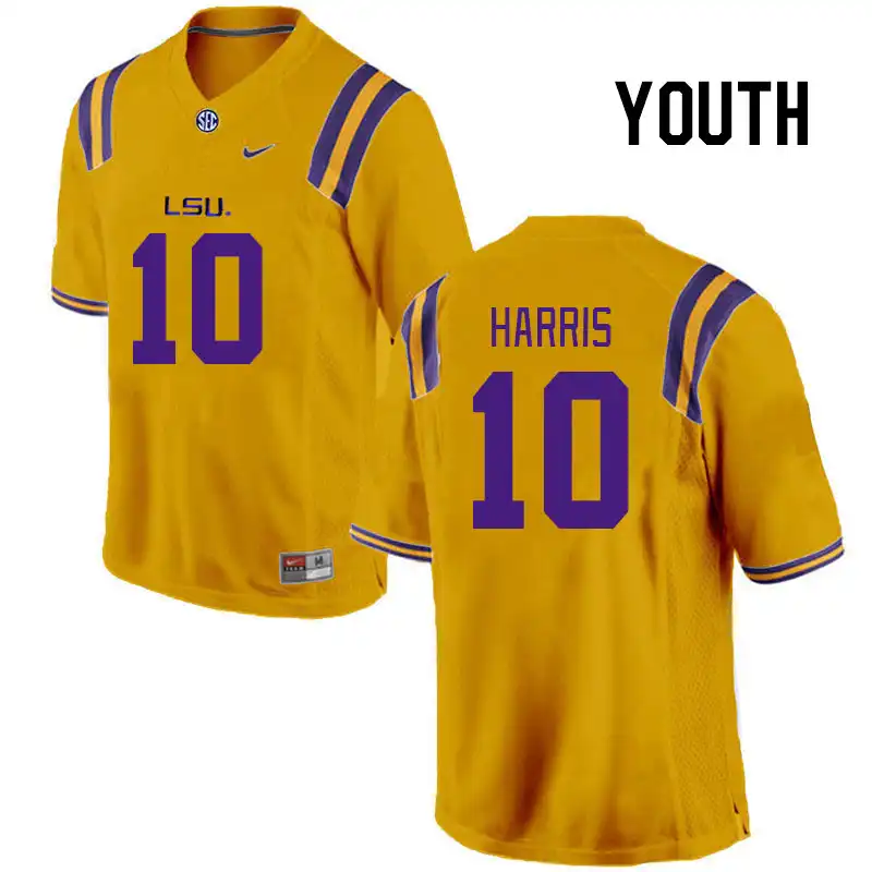 Youth LSU Tigers Denver Harris #10 Gold NCAA Football Jersey